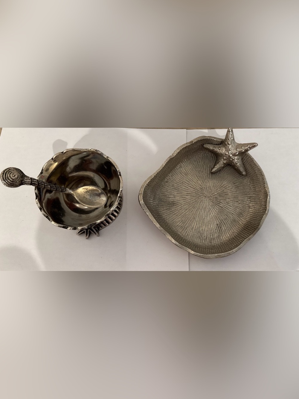 Silver Metal Starfish Dish & Small Shell Bowl With Spoon